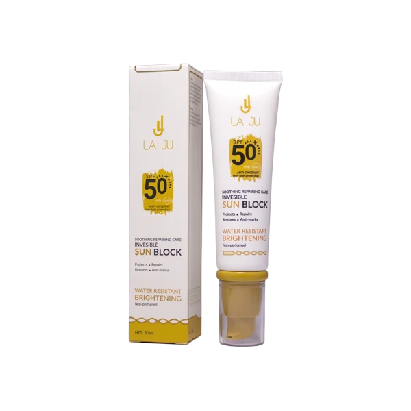 la ju sun block spf50 50ml  لاجو كريم واقي شمسي مرمم و مهدئ spf50 - 50 مل