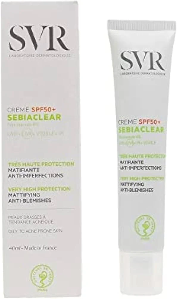 svr sebiaclear cream spf 50 40ml اس في ار كريم واقي شمسي SPF50 للبشرة المعرضة لحب الشباب - 40 مل