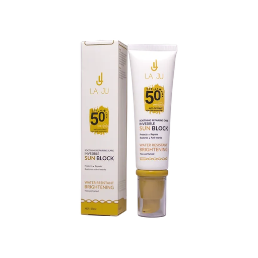 la ju sun block spf50 50ml  لاجو كريم واقي شمسي مرمم و مهدئ spf50 - 50 مل