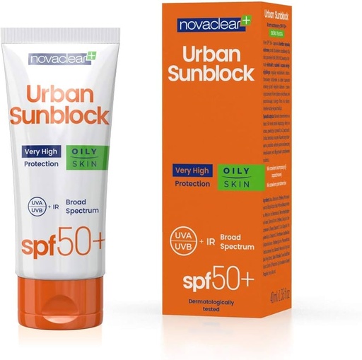 novaclear urban sunblock oily skin spf 50 40ml نوفاكلير اوربان سن بلوك مع حماية من الشمس +50 للبشرة الدهنية 40 مل