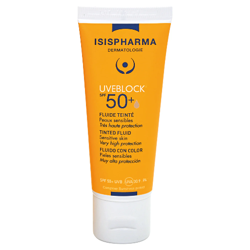 isispharma uveblock spf50 tinted fluid medium 40ml ايزيس فارما واقي شمس مع لون مناسب للبشرة ميديم +50 40 مل